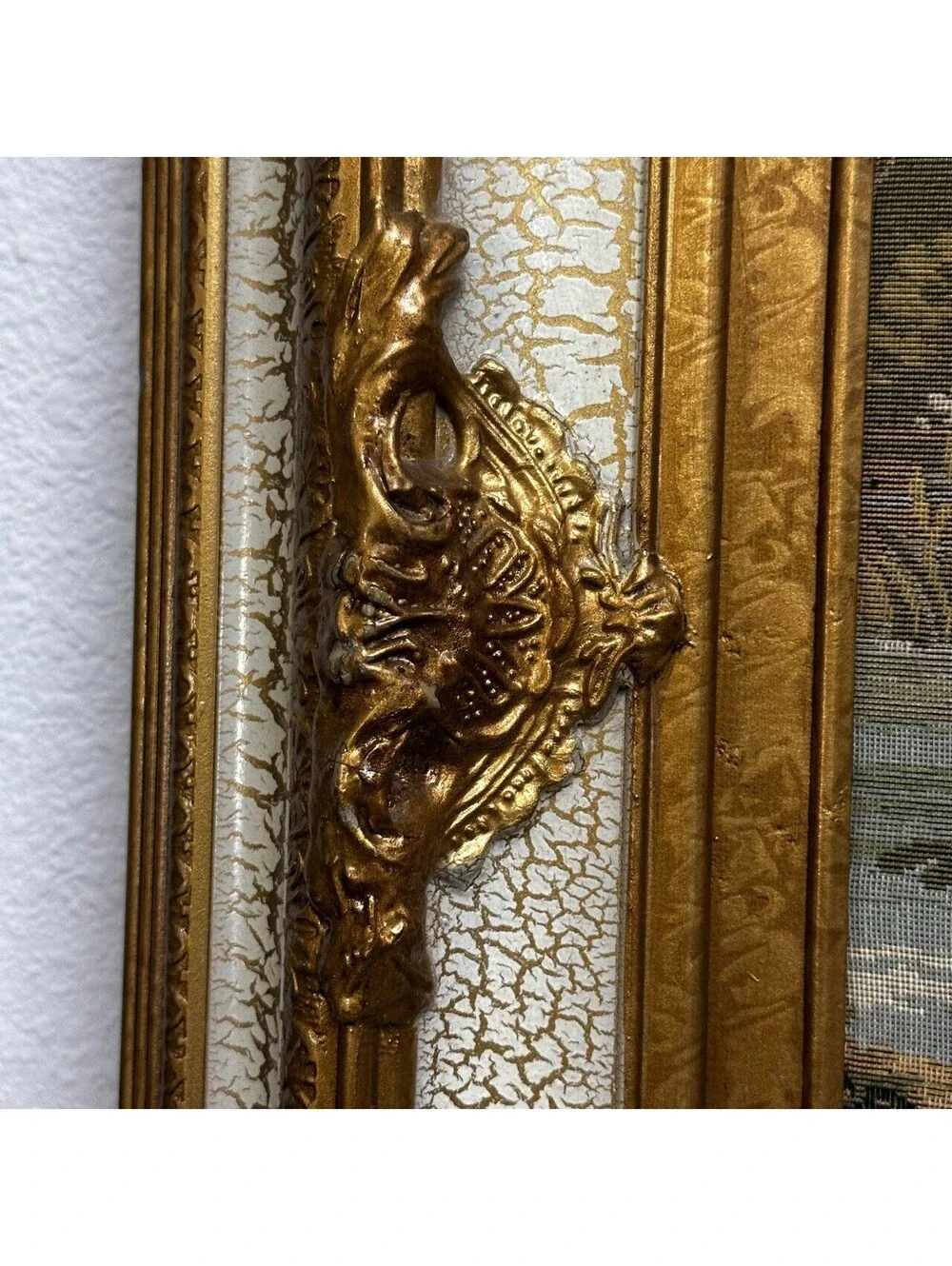 Made in Italy Woven Tapestry Children Goat Ornate Gold Frame 29x29 Wall Art
